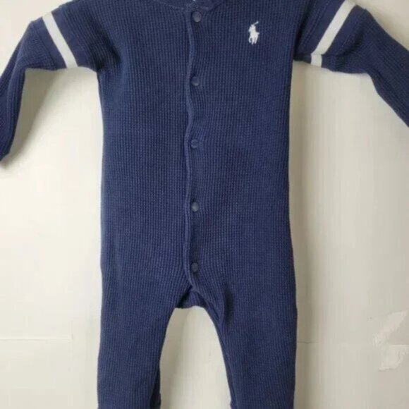 Ralph Lauren Waffle Thermal Romper Long Sleeve Size 9M - Picture 4 of 8